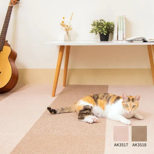 Soft neutral TOLI carpet tile zone beneath a home desk